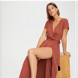 ARITZIA Babaton Slit Wrap Dress - Cider Gold NEW